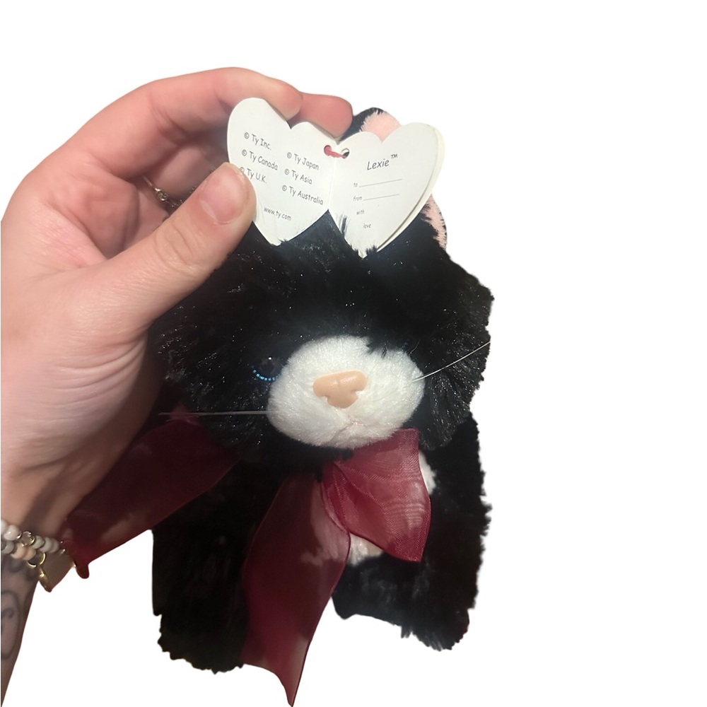 Ty Beanie Plush Black Cat with Burgundy Ribbon